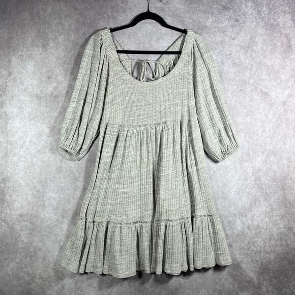 Daily Practice Anthropologie Mini Dress Womens Medium Gray‎ Ribbed Knit Tiered - Picture 1 of 9
